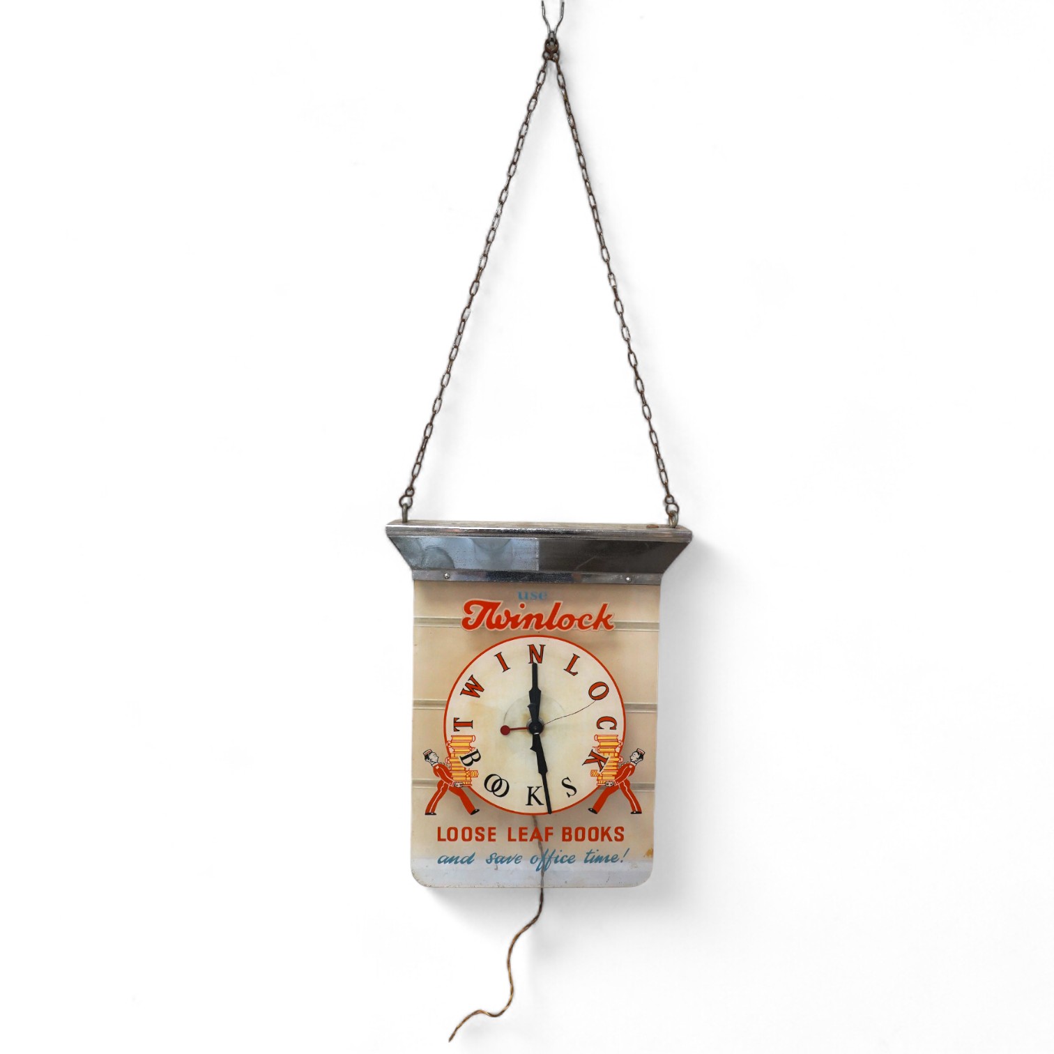 A mid century Twinlock advertising hanging timepiece, 42cm long. Condition - fair, not tested